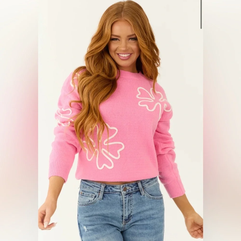 Pink Floral Women's Sweater- NEW